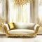 Watercolor of Opulent gold white living room with plush