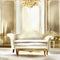 Watercolor of Opulent gold white living room with plush