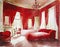 Watercolor of Opulent red bedroom