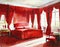 Watercolor of Opulent red bedroom