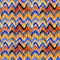 Watercolor orange and blue ikat vibrant seamless pattern. Trendy tribal pattern in watercolour style. Peacock feather.