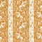 Watercolor orange flower motif background. Hand painted earthy whimsical seamless pattern. Modern floral linen textile