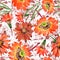 Watercolor orange gazania flowers. Floral botanical flower. Seamless background pattern.