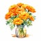 Watercolor Orange Meadow Flowers In Vase On White Background