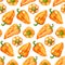 Watercolor orange yellow sweet bell Bulgarian pepper vegetable seamless pattern texture background