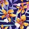 Watercolor orchid flowers tropical pattern