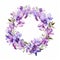 Watercolor Orchid Wreath: Purple Violet Flowers In Traditional Vietnamese Style