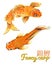 Watercolor oriental Fancy carp fish Koi Golden set Isolated Underwater wildlife illustration