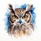 Watercolor Owl Illustration: Intense Portraiture In Light Brown And Dark Blue