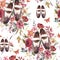 Watercolor oxford shoes vintge seamless pattern, floral dark academia texture