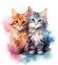 Watercolor Paint of a couple cats, isolated in white background