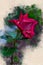 Watercolor painted beautiful stylized red rose