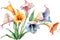 Watercolor painting of Angel\\\'s trumpet flower. Ai-Generated