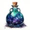 Watercolor painting of beautiful bottles with magical potion. Generative AI