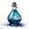 Watercolor painting of beautiful bottles with magical potion. Generative AI