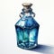 Watercolor painting of beautiful bottles with magical potion. Generative AI