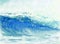 Watercolor painting big sea wave of storm.