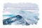 Watercolor painting of blue ice in winter season, nature background photo, frozen ice image, digital art illustration