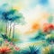watercolor painting botanical dream landscape ethereal rough abstract background or