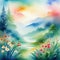 watercolor painting botanical dream landscape ethereal rough abstract background or