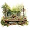 Watercolor painting of a breathtaking outdoor reception buffet setup