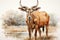 Watercolor painting of a bull antelope (Banteng) generative AI Generative AI