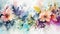 Watercolor painting of a bunch of flowers, dreamy floral background. Dark background.