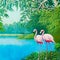 Watercolor painting on canvas. Flamingos in the . Generated by Ai