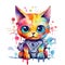 A watercolor painting of a cat wearing a space suit. Generative AI image.