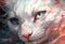 Watercolor painting of closeup white cat