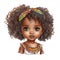 Watercolor and painting cute African American or Ethiopian tribe baby doll girl cartoon in National tribal ethnic costume isolated