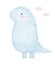 Watercolor Painting with Cute Baby Dino. Nursery Vector Art with Funny Blue Dinosaur.