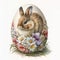 Watercolor Painting of a Cute Easter Bunny with a Bouquet of Flowers - Generative AI