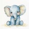 Watercolor painting of a cute sitting elephant, playful and cheerful