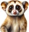 Watercolor painting of a cute Slow Loris (Nycticebus). AI-Generated.