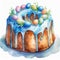 Watercolor painting of delicious Easter bundt cake with blue glazing isolated on white