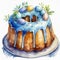 Watercolor painting of delicious Easter bundt cake with blue glazing isolated on white