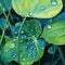 Watercolor painting of dewdrops on leaves