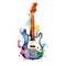 A watercolor painting of an electric guitar. Generative AI image.