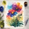 a watercolor painting of a flower with vibrant colors and expressive brushstrokes. AI-Generated.