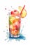 A watercolor painting of a glass of fruit juice. Generative AI image.