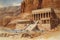 Watercolor painting of Hatshepsut\\\'s Mortuary Temple in Egypt.