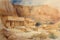 Watercolor painting of Hatshepsut\\\'s Mortuary Temple in Egypt.