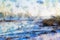 Watercolor painting of havel river winter landscape. snowy. birds on the water. Havelland