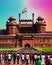 Watercolor painting of Historic Freedom Struggle Crowd in front of Red Fort of India. Republic day of India. Independence day of