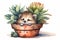 watercolor painting illustration of cute hedgehog in the pot
