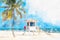 Watercolor painting illustration of lifeguard tower in Miami