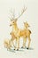 Watercolor painting illustration lovely cartoon of deer family.