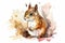 watercolor painting illustration of small cute squirrel