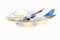 Watercolor painting isolated colorful airplane on sky